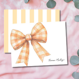 Perzik Elegante Gingham Strikje Bedankkaart Notitiekaartje