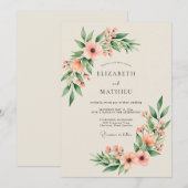 Perzik Elegante Lente Bruiloft Kaart (Voorkant / Achterkant)