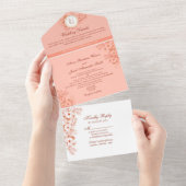 Perzik Elegante Monogram Huwelijk All In One Uitnodiging (Afscheurbaar)