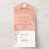 Perzik Elegante Monogram Huwelijk All In One Uitnodiging (Binnen)