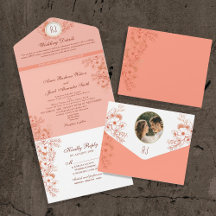 Perzik Elegante Monogram Huwelijk