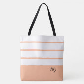 Perzik Elegante Vrouwelijke Gestreepte Monogram Tote Bag (Voorkant)