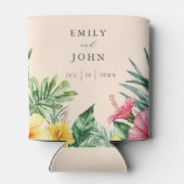 Perzik Elegante Waterverf Tropische Bloemen Huweli Blikjeskoeler (Achterkant)