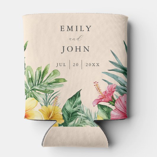 Perzik Elegante Waterverf Tropische Bloemen Huweli Blikjeskoeler (Achterkant)