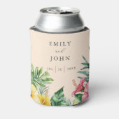 Perzik Elegante Waterverf Tropische Bloemen Huweli Blikjeskoeler (Blikje Achterkant)