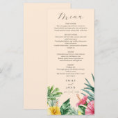 Perzik Elegante Waterverf Tropische Bloemen Weddin Menu (Voorkant / Achterkant)