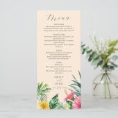 Perzik Elegante Waterverf Tropische Bloemen Weddin Menu (Staand voorkant)