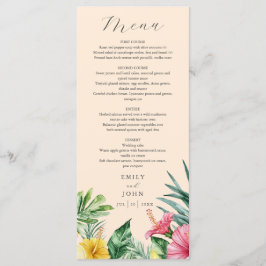Perzik Elegante Waterverf Tropische Bloemen Weddin Menu