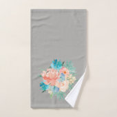 Perzik en Aqua Floral Bouquet met naam Bad Handdoek (Handdoek)