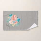 Perzik en Aqua Floral Bouquet met naam Bad Handdoek (Handdoek)