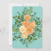 Perzik en Aqua Peony en Roos Floral Wedding Kaart (Achterkant)