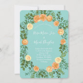 Perzik en Aqua Peony en Roos Floral Wedding Kaart (Voorkant)