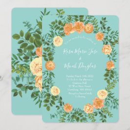 Perzik en Aqua Peony en Roos Floral Wedding Kaart