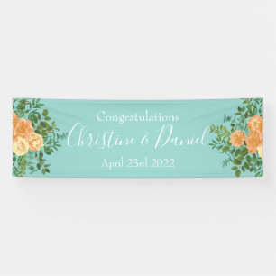 Perzik en Aqua Peony en Roos Floral Wedding Spandoek