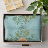 Perzik en Aqua Peony en Roos Floral Wedding Tissuepapier (Geschenk)