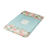 Perzik en Aqua Waterverf Bloemen met Monogram Badmat (Gekanteld)