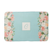 Perzik en Aqua Waterverf Bloemen met Monogram Badmat (Voorkant)