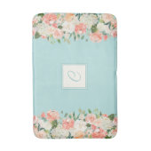 Perzik en Aqua Waterverf Bloemen met Monogram Badmat (Voorkant Verticaal)