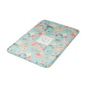 Perzik en Aqua Waterverf Bloemen met Monogram Badmat (Gekanteld)