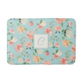 Perzik en Aqua Waterverf Bloemen met Monogram Badmat (Voorkant)