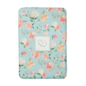 Perzik en Aqua Waterverf Bloemen met Monogram Badmat (Voorkant Verticaal)