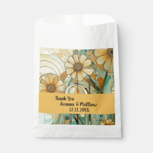 Perzik en Beige Bloemen Abstract Bedankzakje (Voorkant)