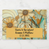 Perzik en Beige Bloemen Abstract Sparkling Wijnetiket (Enkel label)