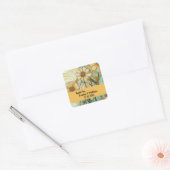 Perzik en Beige Bloemen Abstract Vierkante Sticker (Envelop)