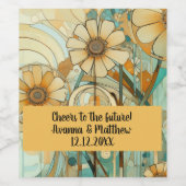 Perzik en Beige Bloemen Abstract Wijn Etiket (Enkel label)