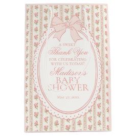 Perzik en beige fancy bloemen baby shower favor medium cadeauzakje