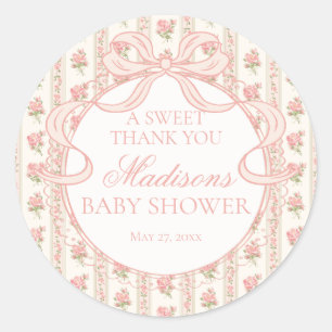 Perzik en Beige Fantasie Bloemen Baby Shower Cirke Ronde Sticker