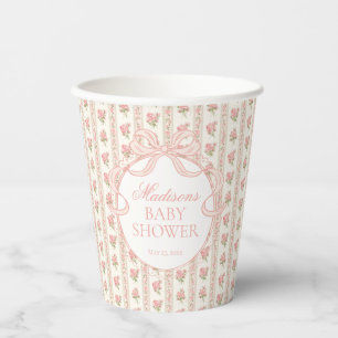 Perzik en Beige Fantasie Bloemen Baby Shower Papieren Bekers