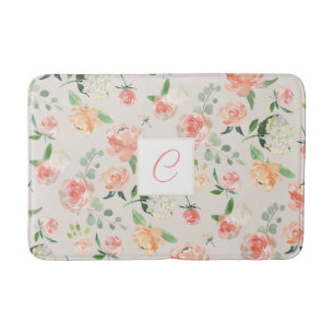 Perzik en beige Floral Patroon met Elk Monogram Badmat