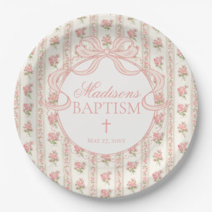 Perzik en Beige Vintage Fantasie Bloem Doop Papieren Bordje