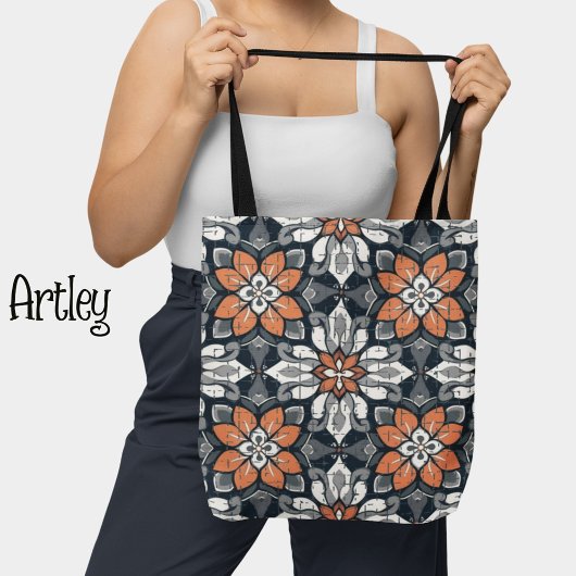 Perzik en Blauw Bloemen Patroon Botanisch Tote Bag