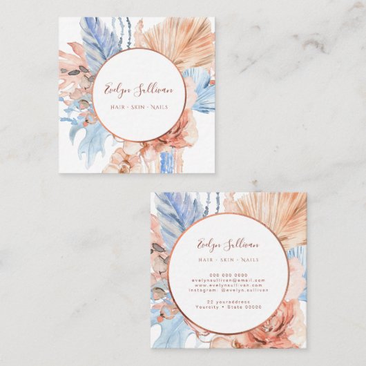 Perzik en blauw boeket visitekaartje (Voorkant / Achterkant)