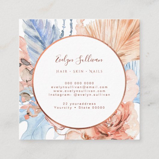 Perzik en blauw boeket visitekaartje (Achterkant)