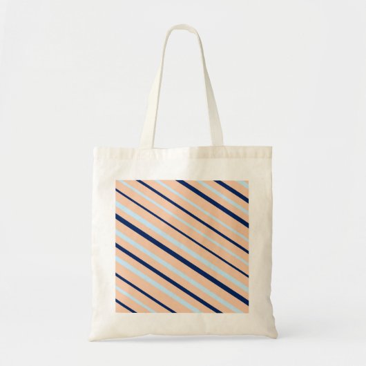 Perzik en Blauw Diagonaal Gestreept Tote Bag (Voorkant)