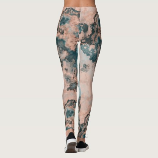 Perzik en Blauw Marmer Abstract Leggings (Achterkant)