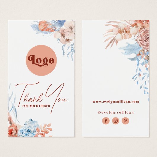 Perzik en blauw tropisch bijsluiter visitekaartje (Voorkant /achterkant)