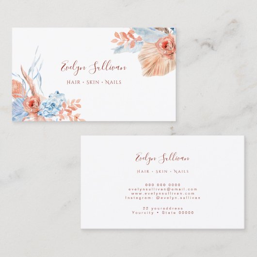 Perzik en blauw tropisch visitekaartje (Voorkant / Achterkant)