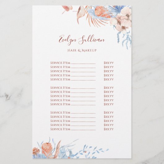 Perzik en blauw tropische prijslijst flyer (Voorkant)