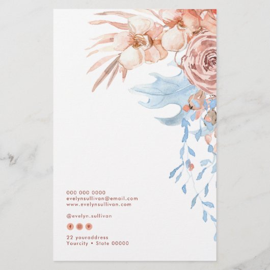 Perzik en blauw tropische prijslijst flyer (Achterkant)