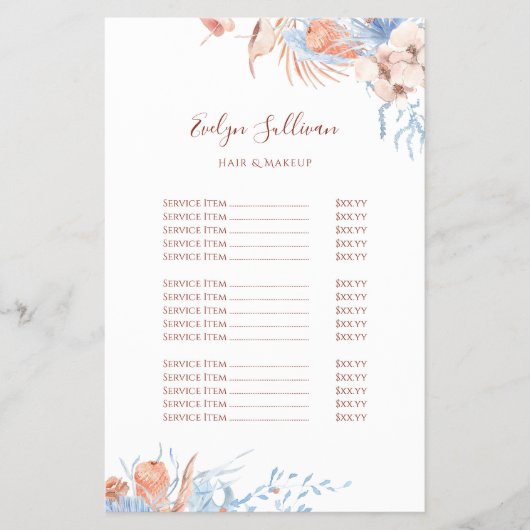 Perzik en blauw tropische prijslijst flyer (Voorkant)