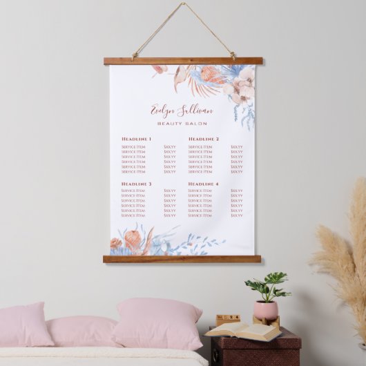 Perzik en blauw tropische prijslijst hangend wandkleed (Slaapkamer)