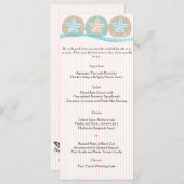 Perzik en Blauw Zand Dollars Strand Bruiloft Menu (Voorkant / Achterkant)