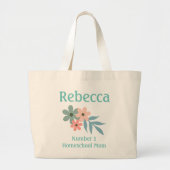 Perzik en Blauwe Bloem Nummer 1 Homeschool Mam Grote Tote Bag (Voorkant)