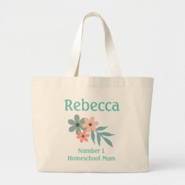 Perzik en Blauwe Bloem Nummer 1 Homeschool Mam Grote Tote Bag