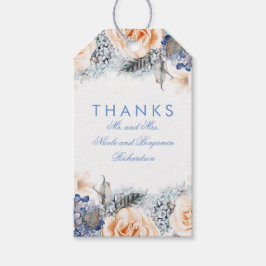 Perzik- en blauwe bloemen Elegante trouwdag Cadeaulabel