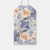 Perzik- en blauwe bloemen Elegante trouwdag Cadeaulabel (Achterkant)